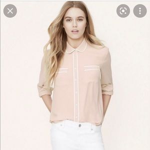 Loft blouse/top dusty pink w/ white piping